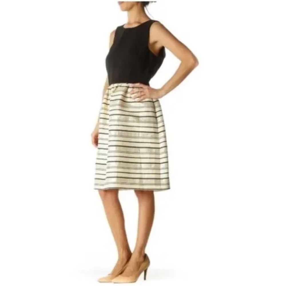 NWT! J. Crew Metallic Gold Stripe Fit Flare DRESS Sleeveless 00 NEW - Picture 3 of 12
